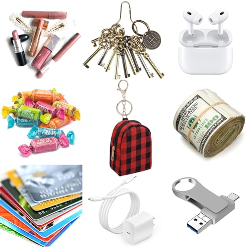 AIBFRID 4Pcs Mini Backpack Keychain,Cute Cosmetic Bag for Women,PU Leather Makeup Bag Key Pocket Lipstick Bag Card Holder Data Cable Organizer Zipper Pouch (Christmas Series) - color: Christmas Series