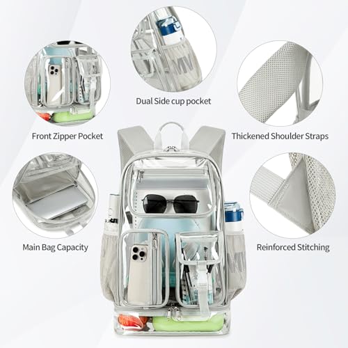 Cusangel Heavy Duty Clear Backpack,16.5 x12 x5inch TPU Large Capacity See Through Backpack for Sport Events,Travel (Upgrad Grey-XL) - color: Upgrad Grey-xl