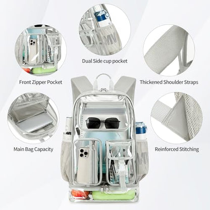 Cusangel Heavy Duty Clear Backpack,16.5 x12 x5inch TPU Large Capacity See Through Backpack for Sport Events,Travel (Upgrad Grey-XL) - color: Upgrad Grey-xl