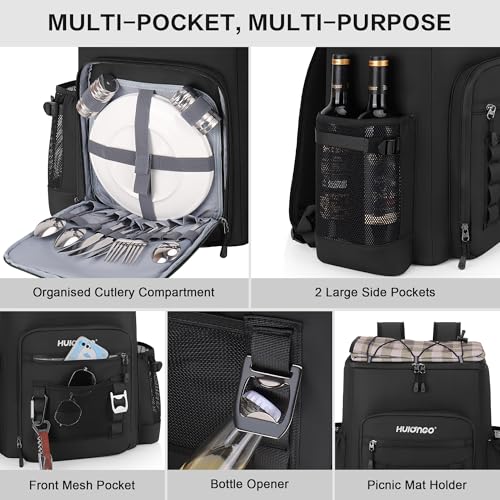 Hulongo Cooler Backpack, 30L Insulated Leakproof Soft Cooler Bag for 52 Cans, Lightweight Backpack for Beach, Picnic, Camping, Hiking, Fishing and Travel - color: Black