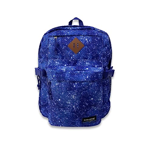 K-Cliffs Classic Backpack Basic Student Campus Daypack Simple Travel Rucksack with Laptop Compartment Bottle Holder Padded Straps Printed Blue Navy Stardust Pattern - color: Navy Stardust