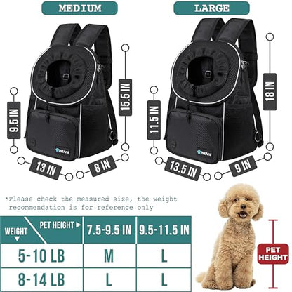 PetAmi Dog Front Carrier Backpack, Adjustable Dog Pet Cat Chest Carrier Backpack, Ventilated Dog Carrier for Hiking Camping Travel, Small Medium Dog Puppy Large Cat Carrying Bag, Max 15 lbs, Black - color: Black, size: Large (15.5x9x18)