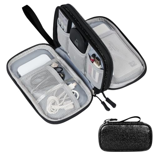 Skycase Electronic Organizer Travel Case - Waterproof Travel Cord Pouches for Organization, Cable Organizer, All-in-One Double Layers Storage Bag for Accessories, Charger, Cable - Medium - color: Bling Black, size: Medium