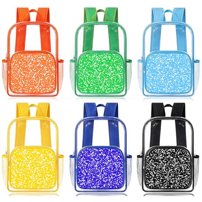 Reginary 6 Pcs Clear Backpacks Bulk 15 x 11 x 5.1 Inch Colorful Bookbags with Matching Speckled Pattern for School Work Travel Stadium Events