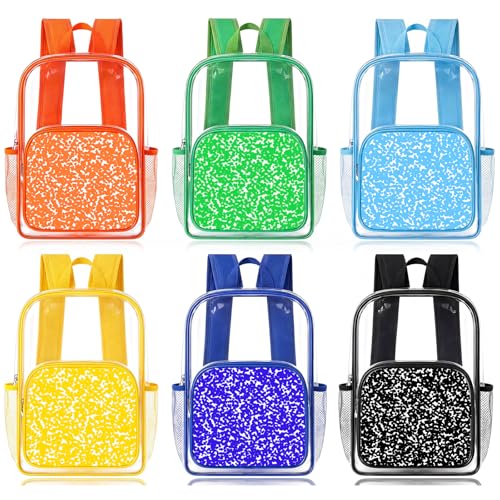 Reginary 6 Pcs Clear Backpacks Bulk 15 x 11 x 5.1 Inch Colorful Bookbags with Matching Speckled Pattern for School Work Travel Stadium Events