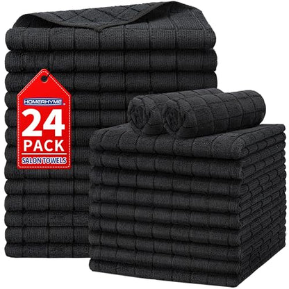 Salon Towels, 24 Pack Black Hand Towels for Bathroom, 16 x 27 Inches Bulk Quick Dry Absorbent Microfiber Hair Towel, Bathroom Towels for Gym Spa Barber Pedicure Makeup & Beauty