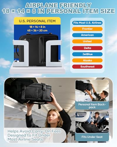 VECAVE 18x14x8 TSA-Approved Personal Item Backpack – Under Seat Carry-On Travel Bag for Women, Fits 15.6" Laptop, with Water Bottle & Shoe Pouch, Airline Travel Backpack Flight approved Black - color: H1-black, size: Large