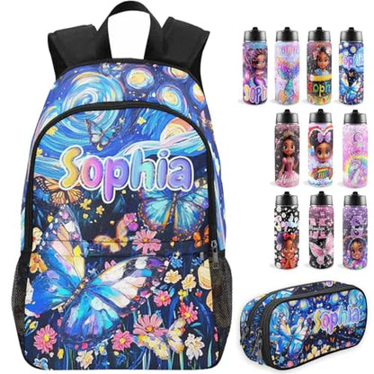 M YESCUSTOM Personalized Backpacks For Girls, Back to School Custom Backpack For Kids, Customized Name Backpacks, Custom Butterfly Star Print Bookbag Set Gifts for Daughter Granddaughter - color: D05