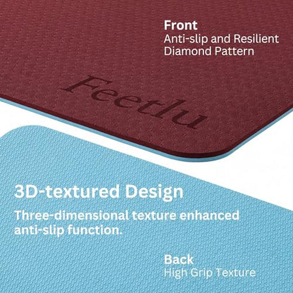 Extra Thick Yoga Mat with Carry Strap, 10mm Non-Slip Exercise Mat, 72 x 24 Inch Cushioned Workout Mat for Yoga, Pilates, Stretching & Floor Exercises - color: Dark Red & Blue Gray