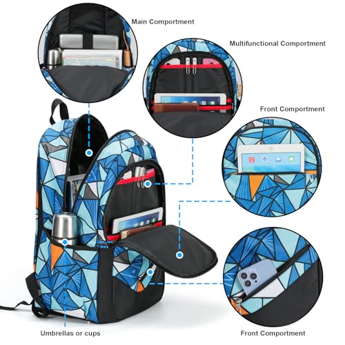 Boys' Large School Backpack, for 8-16 Years Old, Elementary - High School (Geometric Blue, Large：19.5×7.2×13.25 inch) - color: Geometric Blue