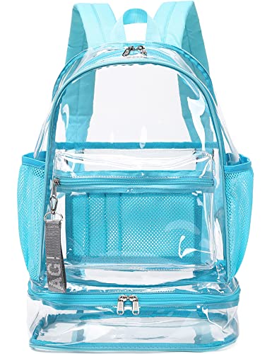 mygreen Clear Backpack with Bottom Compartment for Lunch Box or Shoes, 2-in-1 Design for School, Sports, Work, Stadium, Security, Travel, College Blue - color: Blue With Shoe Compartment