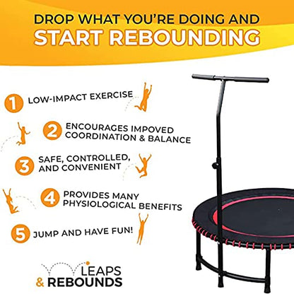 Leaps & ReBounds: Adjustable Stabilizer Bar - Fits All L&R Fitness Trampolines - Grippable & Cushy Foam Handles - Easy Assembly, Slips Over Existing Legs - Trampoline Sold Separately - size: 40