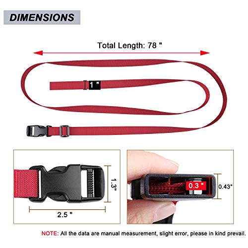 MAGARROW 78" x 1" Strap Buckle Packing Straps Adjustable 1-Inch Belt - color: Red 6.5 feet Long (4-PCS)