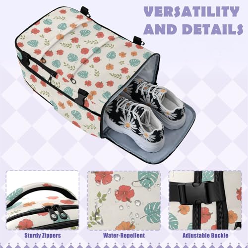 Travel Backpack with Shoe Compartment, 20L Large Capacity Laptop Backpack for Men Women, Tropical Flowers Daypack for Traveling Hiking Carry On