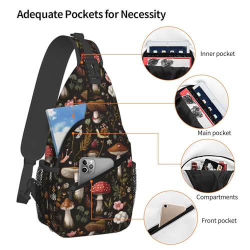 Sling Backpack Unisex Crossbody Chest Bag Shoulder Chest Bag For Women Men Hiking Travel - color: Mushroom Snail Berry