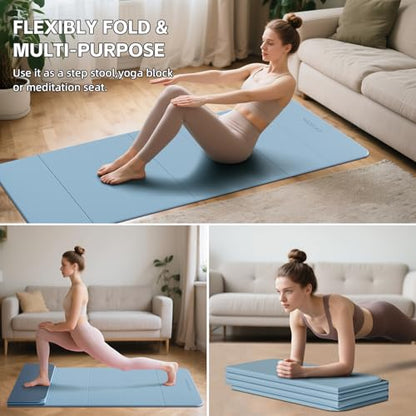 7-Fold Yoga Mat 70"x24" - 1/2 Inch Thick Folding Exercise Mat, Compact Non-Slip TPE Mat for Travel, Storage, Yoga & Home Gym, Lightweight & Portable - color: Blue-gray+Navy blue