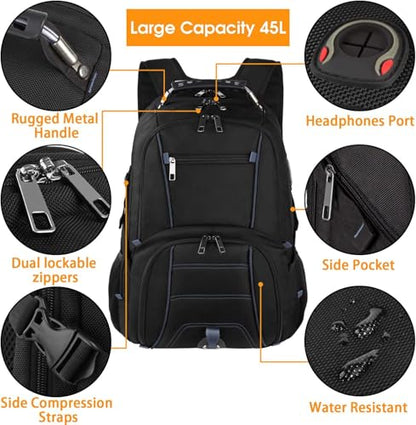 Extra Large 50L Travel Laptop Backpack, Computer bag Backbag, TSA Friendly Durable Big RFID Heavy Duty Business Tech Backpack Fits 17 Inch Laptops for Men Women - color: Blue
