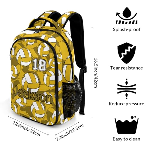 Gold Volleyball Pattern Shoulders Backpack Laptop Bag Bookbags Personalized Casual Daypack for Sports Travelling Camping - color: Gold Volleyball Pattern