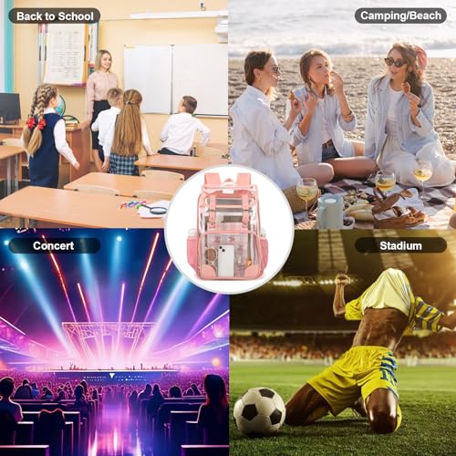 Fuyicat Clear Backpack Heavy Duty PVC Transparent Girls Kids School Backpacks Stadium Approved See Through College Bookbag for Women (Pink) - color: Pink