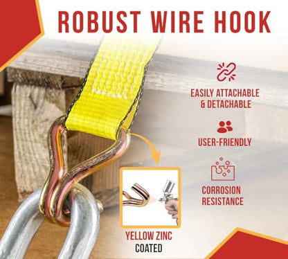 Mytee Products 4 Pack 2" x 15' Winch Straps w/Wire Hook - 3333lbs WLL - Yellow Heavy Duty 2 Inch Cargo Control Tie Down Straps for Flatbed Truck Utility Trailer - color: 4 - Pack, size: 2" x 15'