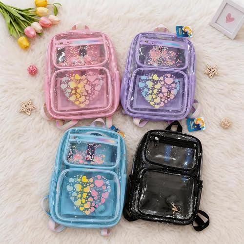 MOONBABY Clear Backpack for School Girls, Heavy Duty TPU Transparent Backpack Stadium Events Approved, Clear Bookbag - color: Pink