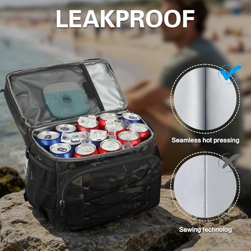 Tactical Double Deck Cooler Backpack for Men, Insulated Cooler Bag with 2 Compartment, 36 Cans Soft Military Insulated Lunch Backpack Waterproof Leakproof for Beach, Camping, Picnic, Hiking - color: Camo