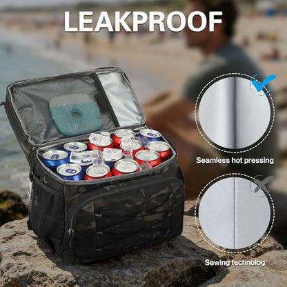 Tactical Double Deck Cooler Backpack for Men, Insulated Cooler Bag with 2 Compartment, 36 Cans Soft Military Insulated Lunch Backpack Waterproof Leakproof for Beach, Camping, Picnic, Hiking - color: Camo
