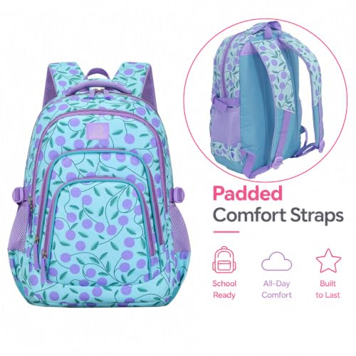 MYGOO Girls School Backpack Archibald Berry Purple Bookbag for Elementary Middle School Ages 5-12, 17 inch Large Capacity 24L Kids Student Travel Bags - color: Archibald Berry Purple