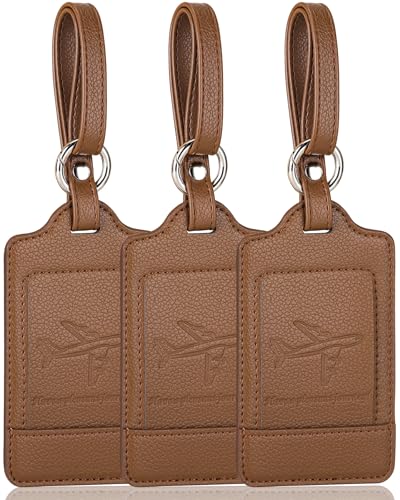 3 Pack Luggage Tags - Quick Install, Privacy Protection, Airplane Travel Essentials for Suitcases, Durable Leather - Lichee Coffee - color: Lichee Coffee