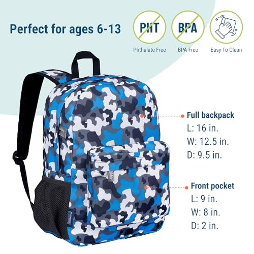 Wildkin 16-inch Kids Backpack – Durable, Padded & Spacious School Bag for Boys & Girls - Blue Camo - color: Blue Camo