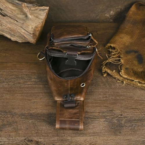 Le'aokuu Men Fashion Casual Tea Designer Travel Hiking Crossbody Chest Sling Bag Rig One Shoulder Strap Bag Men Leather 8015 | Fashion - color: C Dark Brown