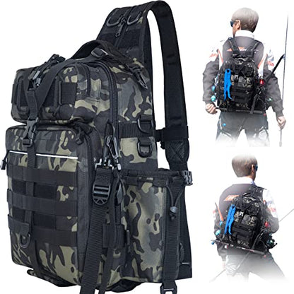 BLISSWILL Outdoor Tackle Bag - Large Water-Resistant Fishing Backpack - color: I：forest Camo, style: Large(16*12*6 Inch)