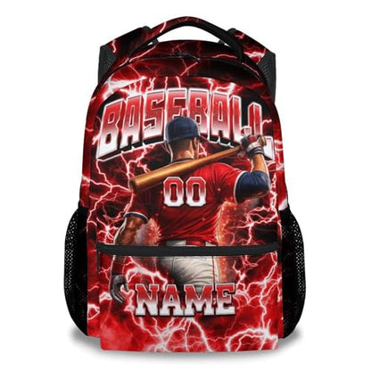 UNIKITTY Baseball Backpack for Boys Personalized Kids School Bag with Name - 17 Inch Custom Sports Bookbag for Youth Little Boys Elementary Middle School Students - color: Red