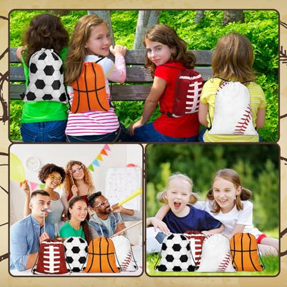 Tanlade 24 Pcs Drawstring Bags Cinch Sack Candy Drawstring Bag Goodie Favor Bags Supplies Gifts for Sports Party Men Women(Mixed ball,7 x 10 Inch) - size: 7 x 10 Inch, style: Mixed Ball