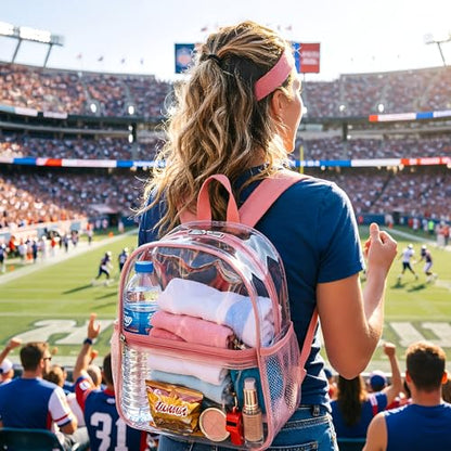 Fomaris Clear Backpack Stadium Approved 12x6x12 - Clear Bag with Reinforced Straps, Durable PVC for Stadium Events, Sports, Festivals, Concerts, Games, Women & Girls - Pink - color: Pink-1pc