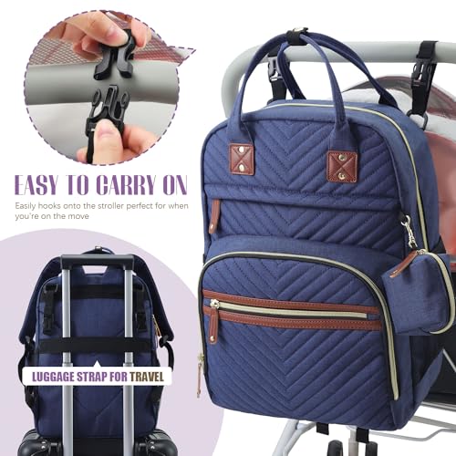 Tuwubi Diaper Bag Backpack, Baby Essentials Travel Tote Bag, Multi function Waterproof Backpacks, Travel Essentials with Stroller Straps & Pacifier Case - Blue - color: Blue, size: Medium
