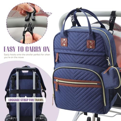 Tuwubi Diaper Bag Backpack, Baby Essentials Travel Tote Bag, Multi function Waterproof Backpacks, Travel Essentials with Stroller Straps & Pacifier Case - Blue - color: Blue, size: Medium