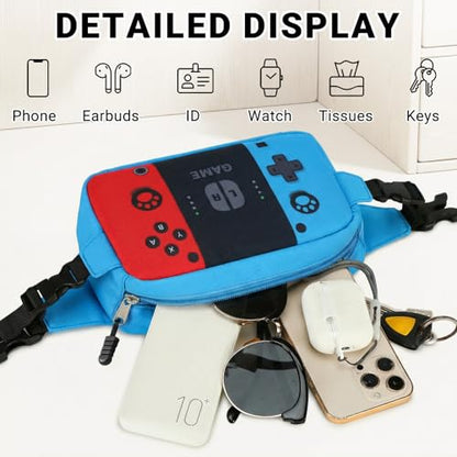 TILYTADLY 2‑IN‑1 School Backpack for Boys - Gamer Backpack for Boys with Waist Bag, 18″ Large Capacity Students Bag for Kids Children Teens Elementary Middle School - color: Red-blue Backpack Only