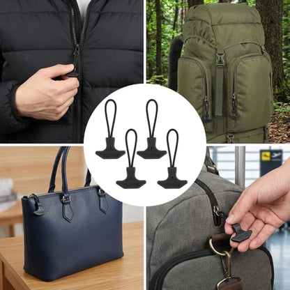 4PCS T-Shaped Zipper Pull Replacement - Durable TPU Zipper Pulls for Luggage, Backpacks, Jackets - Universal Zippers Repair Kit with Extender Tabs, Slider Replacement