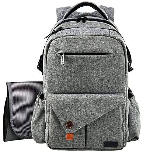 Hap Tim Multi-Function Large Baby Diaper Bag Backpack with Stroller Straps, Insulated Pockets, Changing Pad, Stylish & Anti-Water Material(Gray-5284) - color: Gray