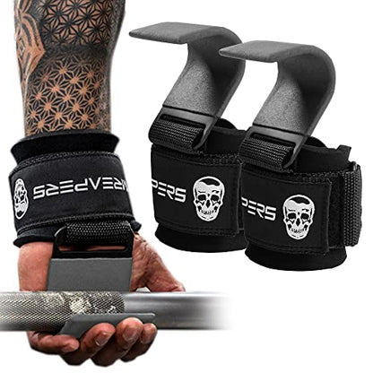Gymreapers Weight Lifting Hooks (Pair), Heavy Duty Power Wrist Straps Hand Grip Support For Deadlifts, Pull Ups, Shrugs - Gym Gloves For Men and Women - color: Gray