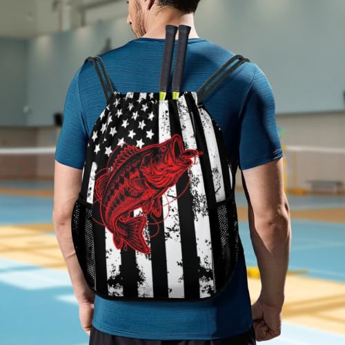 Fish Flag Drawstring Backpack Gym Bag With Shoe Compartment String Bag Sport Beach Swimming Sackpack For Women Men - color: Fish Flag