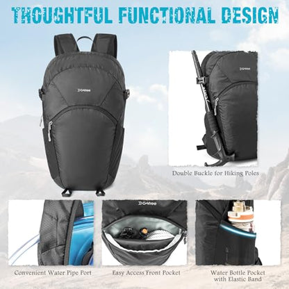 G4Free Hiking Backpack with Thickened Back Panel Packable 25L Lightweight Foldable Travel Daypack for Men Women(Black) - color: Black