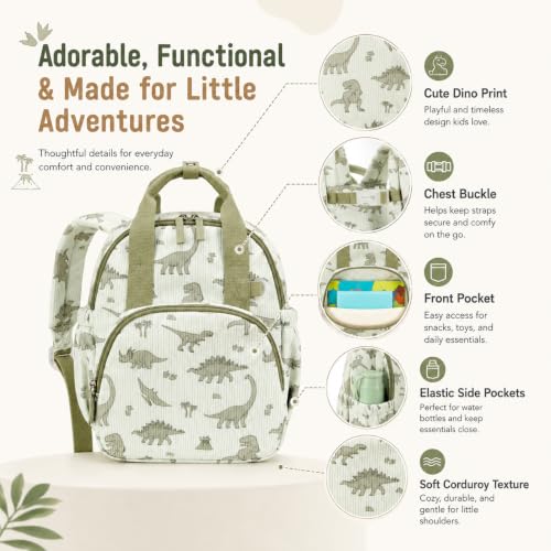 Bluboon Toddler Backpack for Girls Boys 2-4 Cute 12" Preschool Kindergarten Backpacks Kids Daycare Bags School Travel (Green Dino Beige, Age 2-4 (12" H not Fit A4 Folder)) - color: Green Dino Beige, size: Age 2-4 (12" H not Fit A4 Folder)