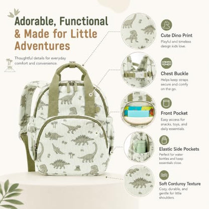 Bluboon Toddler Backpack for Girls Boys 2-4 Cute 12" Preschool Kindergarten Backpacks Kids Daycare Bags School Travel (Green Dino Beige, Age 2-4 (12" H not Fit A4 Folder)) - color: Green Dino Beige, size: Age 2-4 (12" H not Fit A4 Folder)