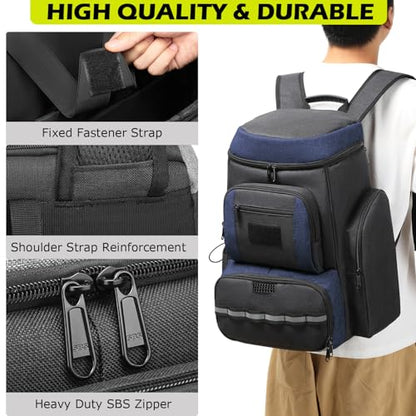 HAMBOLY Premium Pickleball Bag for Men & Women — Large Pickleball Backpack with Padded Paddle Pocket & Shoe Compartment, Tournament Ready with Insulated Cooler & Fence Hook - color: Dark Grey + Blue