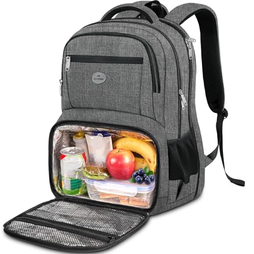 MATEIN Laptop Backpack with Lunch Box, 18 Inch Gray Mens Work Backpack for Office Commute College, Personal Item Insulated Lunch Work Bag for Traveling, Heavy Duty Travel Back Pack with Luggage Strap - color: Grey, size: 18 Inch