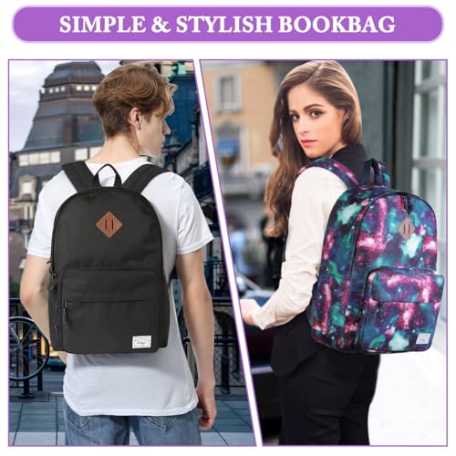 Kasqo School Backpack, 15.6 Inch Classic Lightweight Water-Resistant 17.8L Bookbag Daypack for Men Women Schoolbag for Teens Girls Boys Kids College,Travel,Work,Galaxy - color: Purple Galaxy