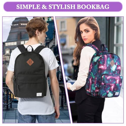 Kasqo School Backpack, 15.6 Inch Classic Lightweight Water-Resistant 17.8L Bookbag Daypack for Men Women Schoolbag for Teens Girls Boys Kids College,Travel,Work,Galaxy - color: Purple Galaxy