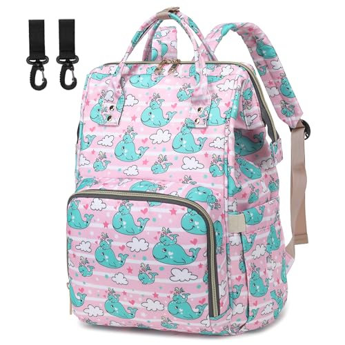 Whale Diaper Bag Backpack for Baby Girls, Mom Waterproof Large Nappy Bags for Women - color: Whale